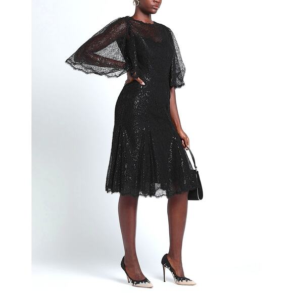 NWT Dolce & Gabbana Black Metallic Corded Lace Flared Low Back Dress IT 42 US M - Picture 6 of 11